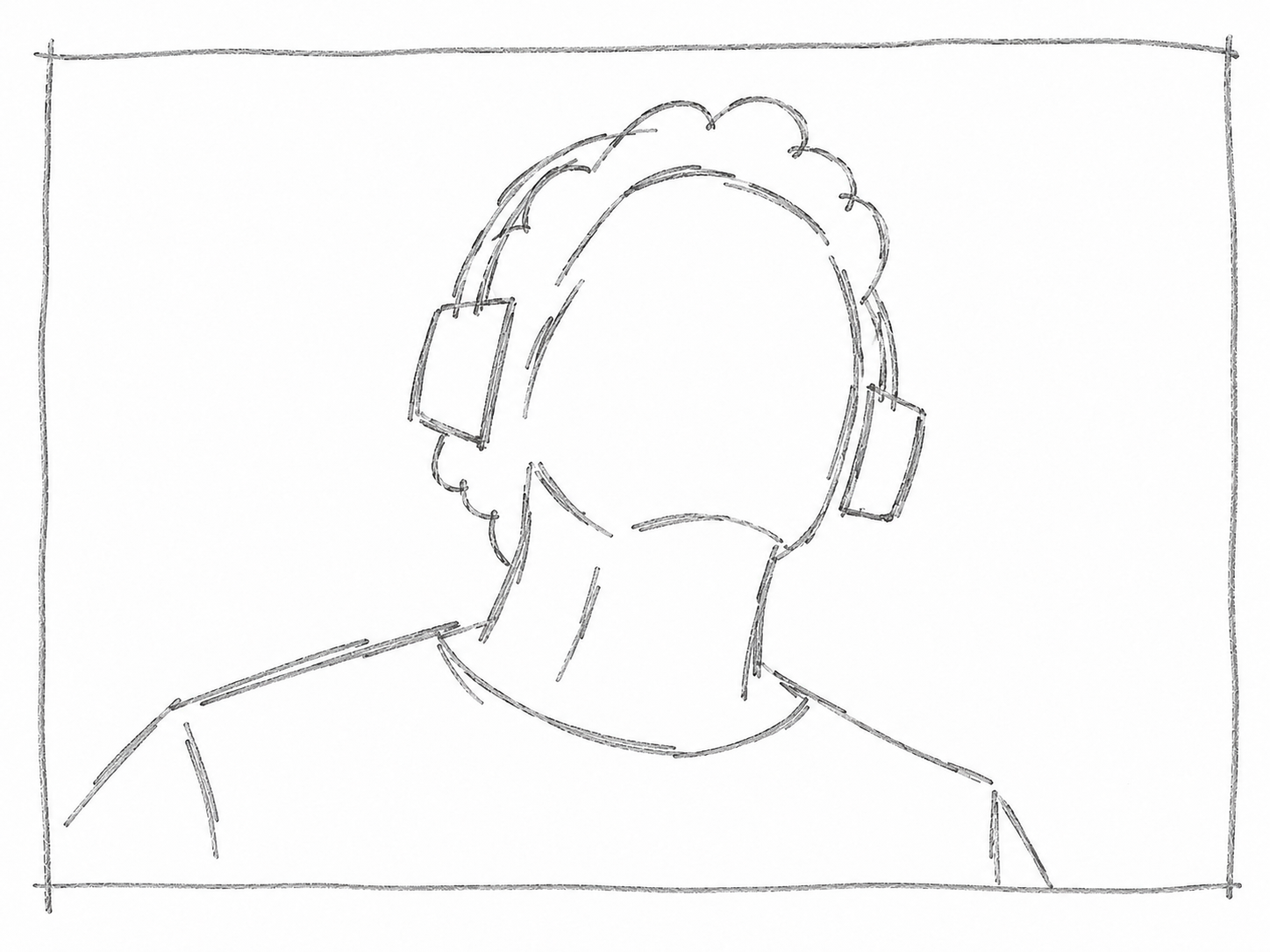 A curly-haired person enjoying the music through the headphones